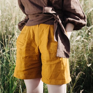 Ready to Ship Linen Summer Shorts with Pockets, High Waisted Pleated Shorts for Women, Casual Boho Linen Shorts for Vacation