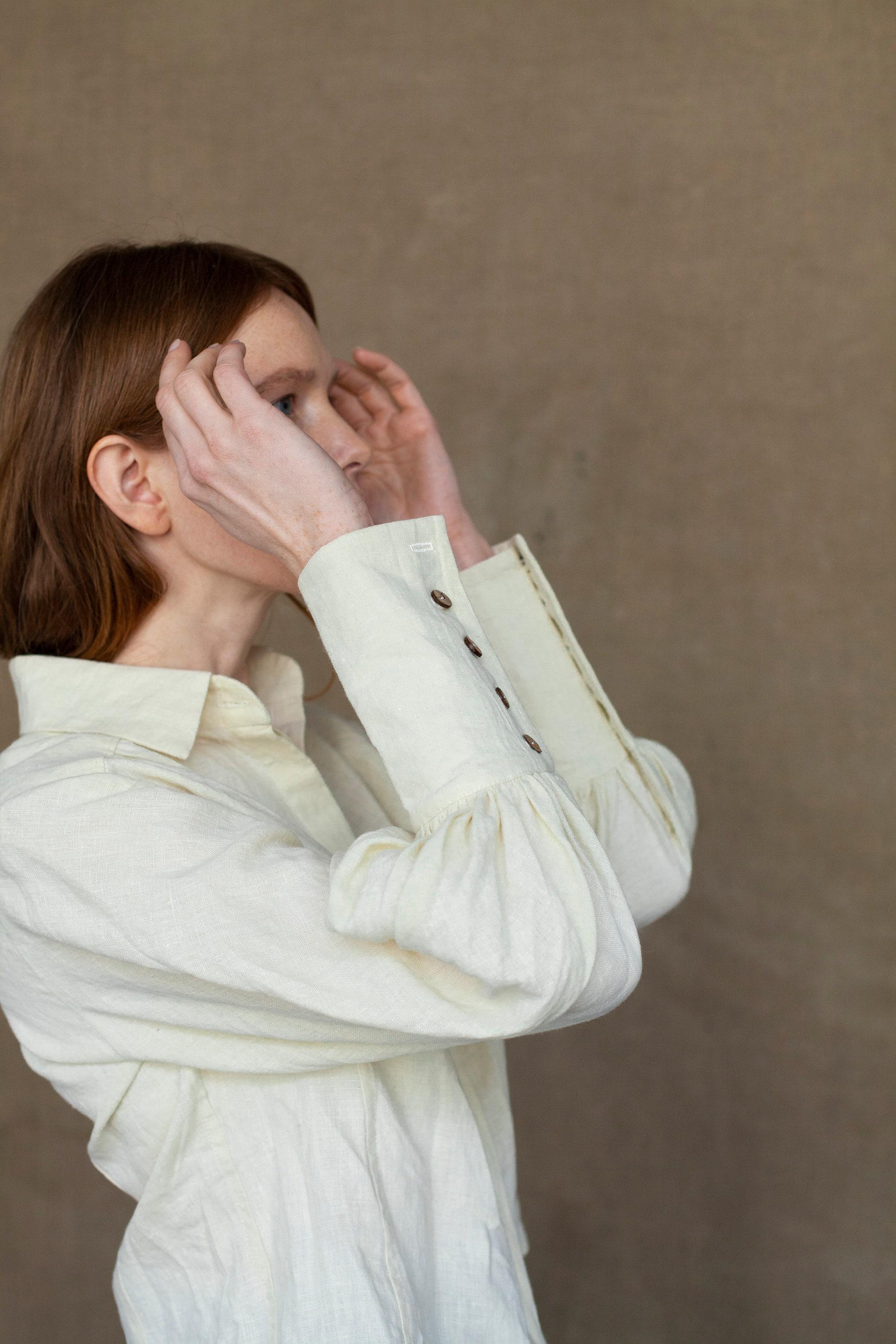 Bishop Sleeve Blouse RAGNEDA, Linen Victorian Blouse With