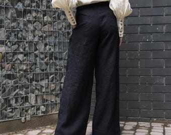 Linen Palazzo Pants: Pleated Wide Leg Trousers, High Waist