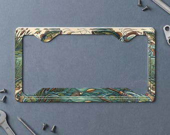 Fishing License Plate Frame Bass Fishing Design Angler Gift for Him Rustic Lake Life Car Accessory Outdoor Enthusiast Vehicle Decor