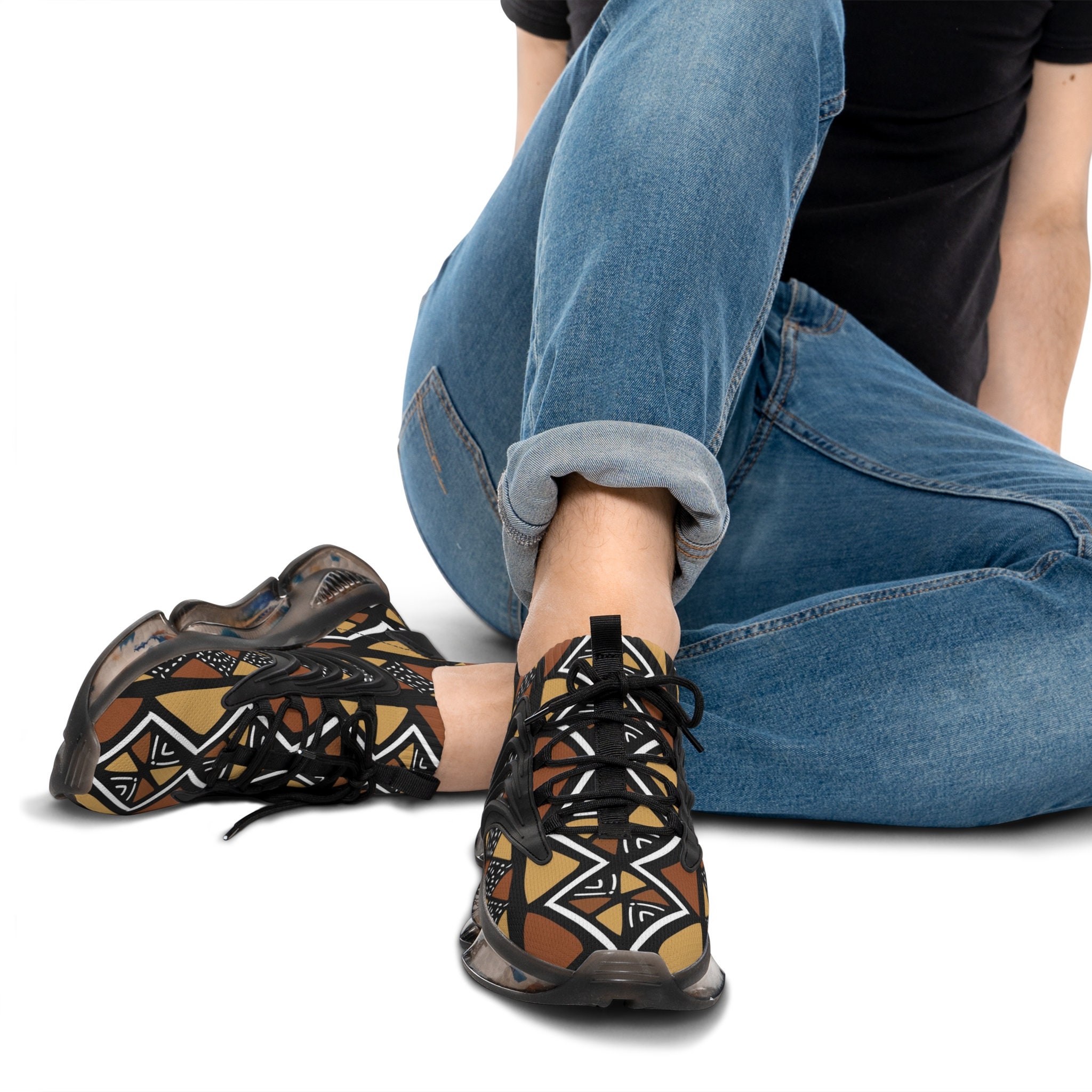 Mud Cloth Tribal African Print Shoes Unisex Black Breathable Lace