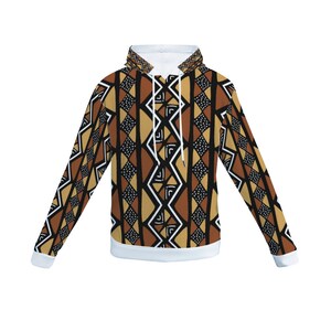 African print  Mud cloth Unisex  Plush Spun Velve Hoodie with Pockets