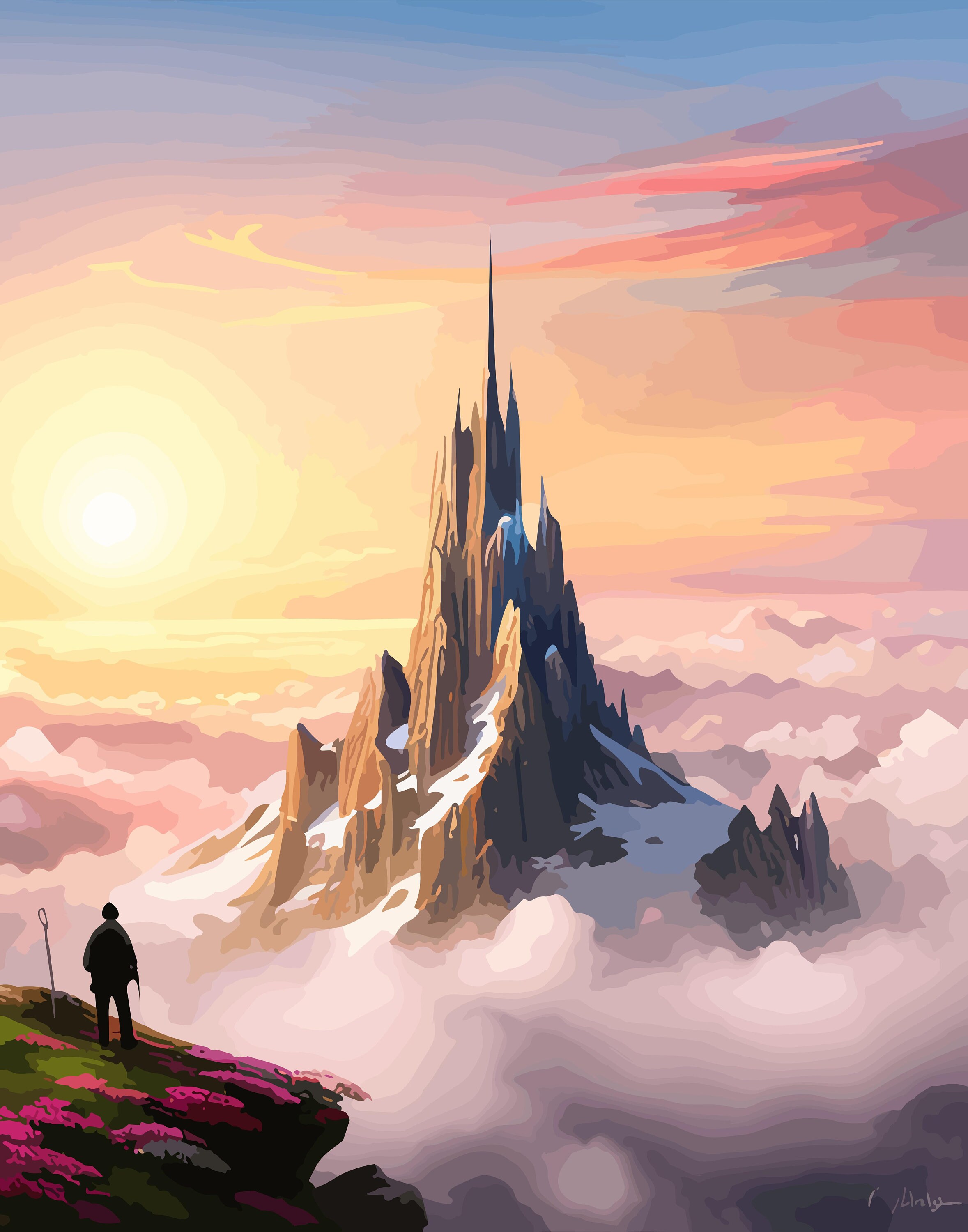 Abstract Mountain Flower Art Print Colorful Abstract Acrylic Etsy