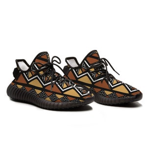 Mud Cloth Tribal African Print Shoes, Unisex Breathable Lace-Up Sneakers, Stylish Black Ethnic Footwear