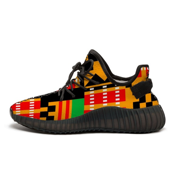 africca print Kente Shoes Ankara Shoes Unisex Black Breathable Lace-up  Sneakers