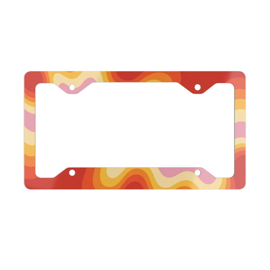 Groovy 70s Metal License Plate Frame, Retro Wavy Design, Pink Orange ...