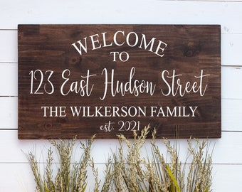 Personalized Welcome To Address With Established Date Wood Sign, House Number, Family Name Home, Housewarming Gift From Realtor, Last Name