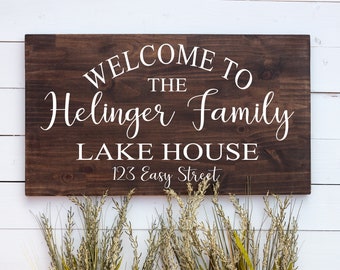 Custom Lake House Sign With Address, Personalized Lake Home Decor, Lake Lover Gift, Rustic Cabin Wood Sign, Beach House, Cabin, Housewarming
