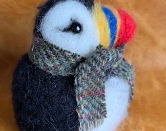 A needle felted puffin, christmas decoration, a wee puffin