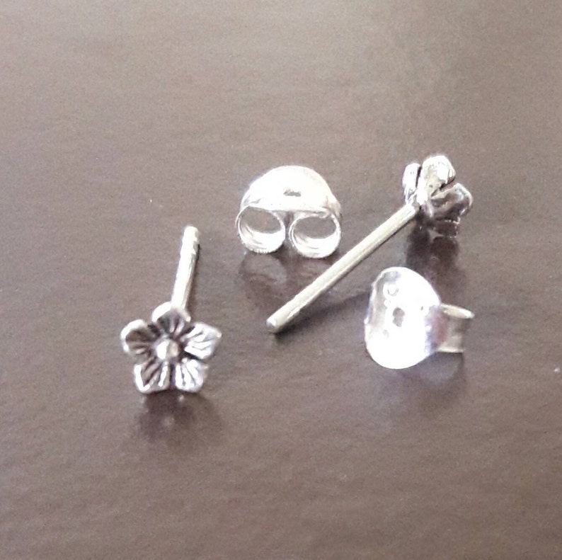 tiny cute cherry blossom flower flower stud earrings 20 gauge minimalist 925 sterling silver stud earrings girl studs silver posts