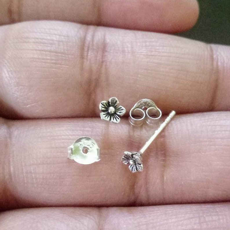 tiny cute cherry blossom flower flower stud earrings 20 gauge minimalist 925 sterling silver stud earrings girl studs silver posts