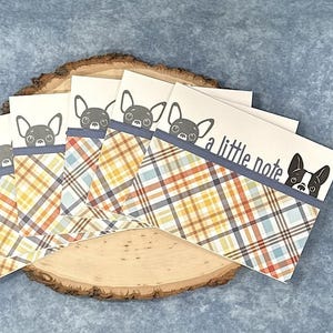 Lot de six cartes de correspondance faites main/Un petit mot/bouledogue français/chihuahua/cartes de correspondance masculines/cartes à carreaux/carte de correspondance cadeau/cartes de taille standard A2