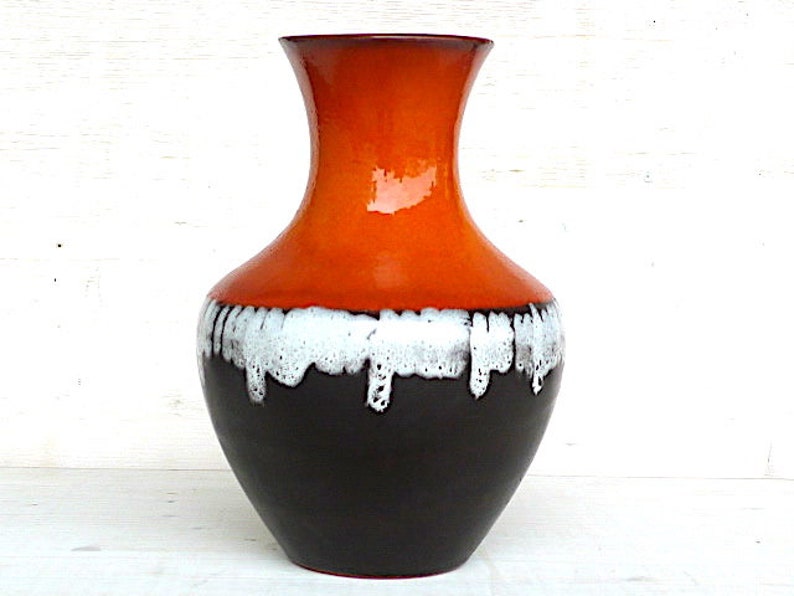 Vintage Black Orange Ceramic Austria Pottery Vase Lava Vase Etsy