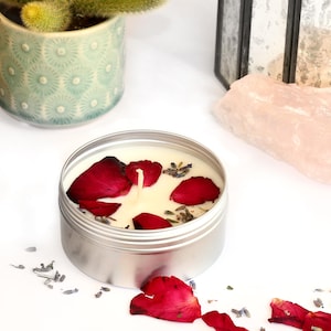 Kit para hacer velas: lata de cera de soja ecológica perfumada con pétalos de flores secas naturales