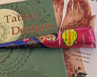 Kit de henna - Cono de henna natural orgánica - Instrucciones a todo color - Folleto de diseño