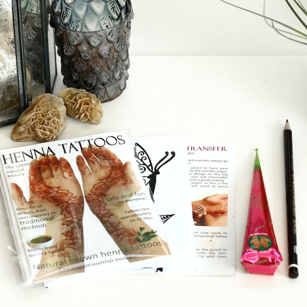 Henna Kit - Organic Henna Cone - Stencil Kit - Designs