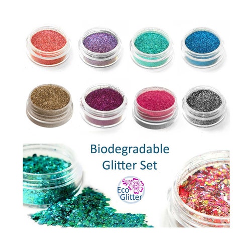Glitterlution Biodegradable Glitter Trial Pack - 6 Genuine Eco Glitters (1 Chunky) - Tattoo/Body/Kfb