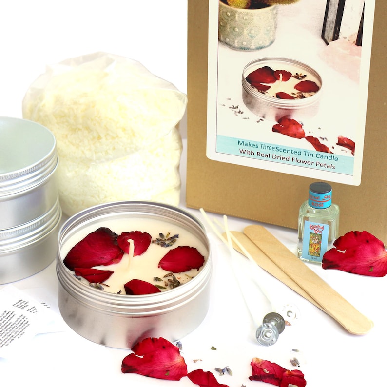 Candle Making Kit Makes 3 Natural Dried Flower Petals Etsy
