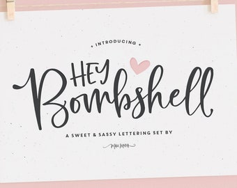 Hey Bombshell Font Family - Font, Handwritten Fonts, Calligraphy Fonts, Script, Handwriting, Cricut & Silhouette Fonts - Instant Download