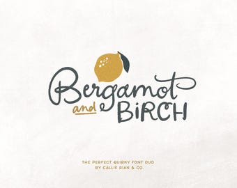 Dúo de fuentes Bergamot And Birch / Fuentes Script y Sans Serif / Descarga instantánea / Fuentes hechas a mano
