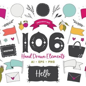 Elementos desenhados à mão | 106 PNG Dingbats