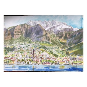 Lecco Comer See Comer See Italien Aquarell italienische Landschaft Italien