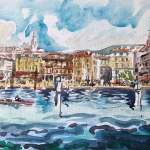 Como Piazza Cavour Comer See, Italien, Aquarell, italienische Landschaft, Comer See, italienische Aquarelle, Poster, Comer See, Italien, Landschaft