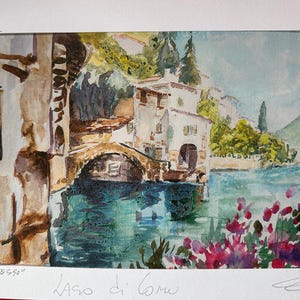 Nesso Comer See Handaquarellierter Druck Comer See Italien Aquarell italienische Landschaft Italien siehe Comer See Gemälde