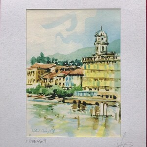 Bellagio Lake Como hand watercolored print Lake como italy watercolor italian landscape italy see lake como painting handmade watercolor