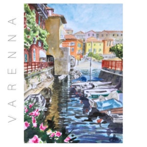 ヴァレンナ コモ湖 コモ湖 イタリア 水彩 イタリアの風景 イタリア コモ湖の絵画を参照してください