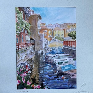 Varenna Comer See Handaquarellierter Druck Comer See Italien Aquarell italienische Landschaft