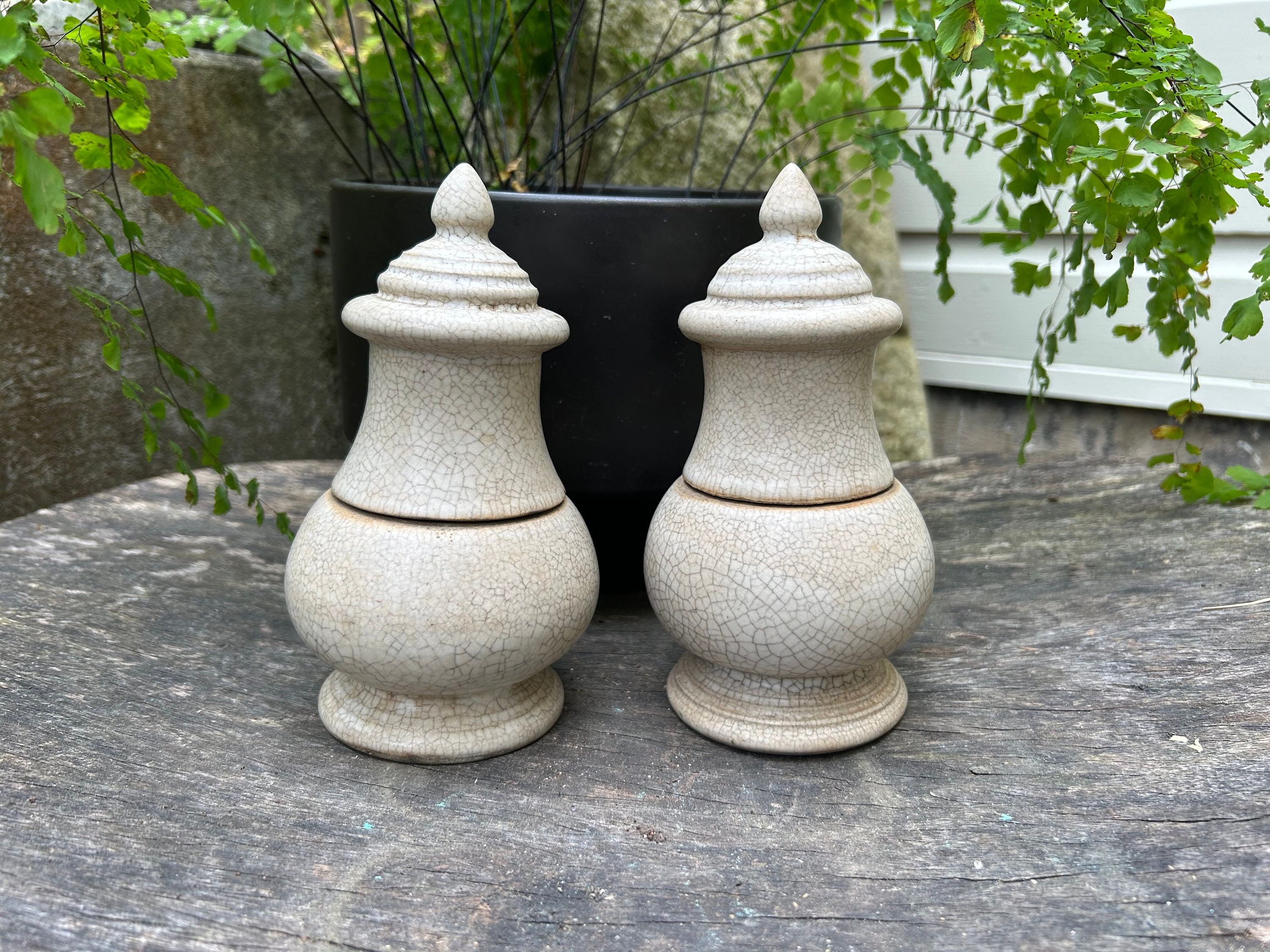 Vintage Thai Ceramic Limepot Containers With Lotus Finial White Matte ...