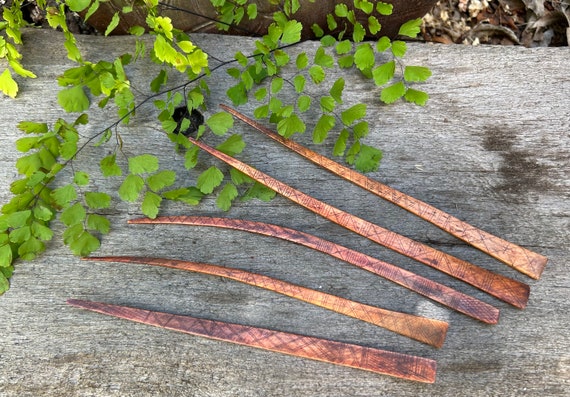 Vintage Wood Hair Pins Wood Hair Picks Set of Five Incised Wood Hair Pins Thailand