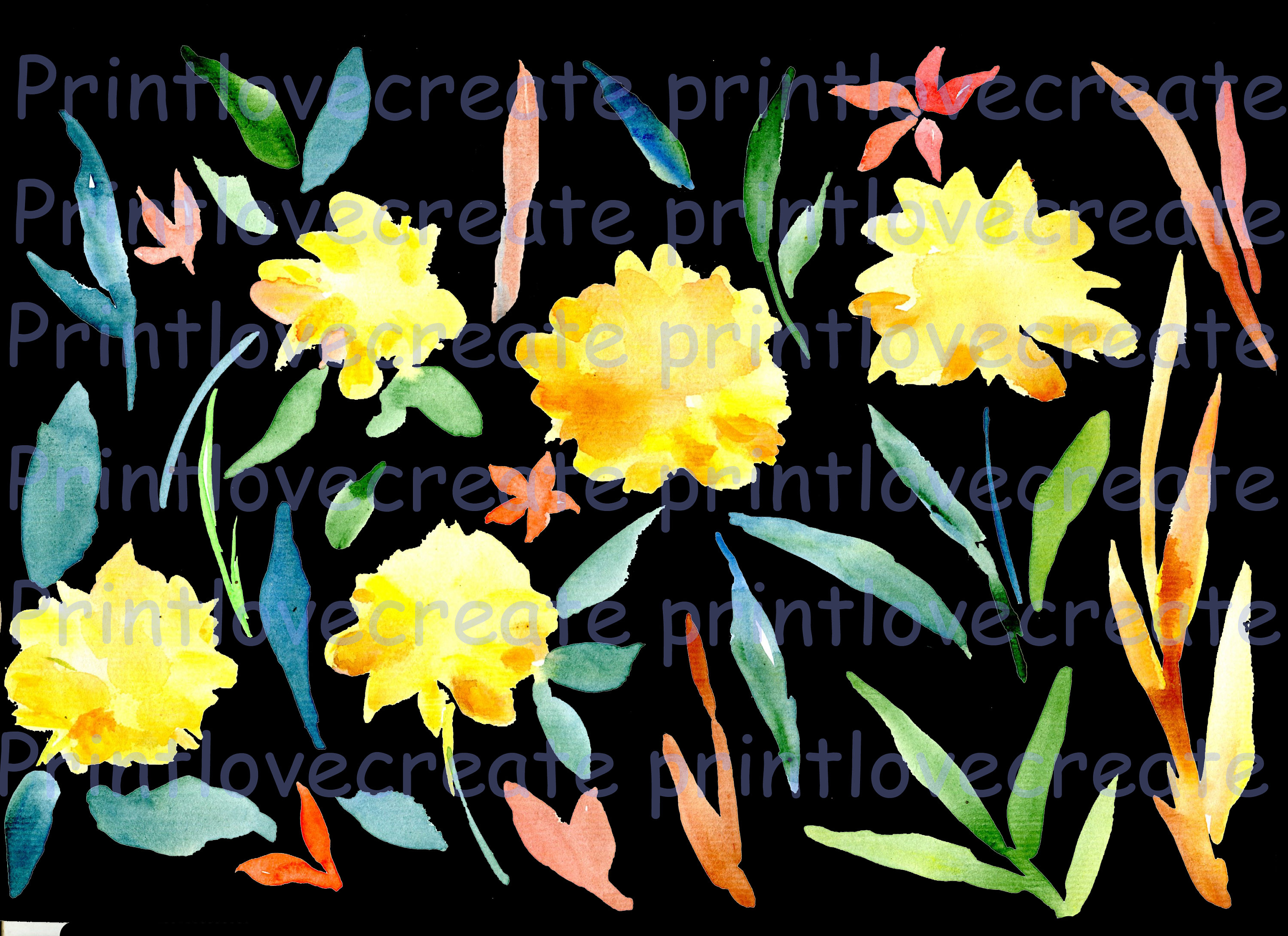 Yellow floral clipart Flower watercolor clip art Watercolour | Etsy