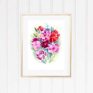 Flower digital illustration Pink flowers print Watercolor decor flower illustration Pink downloadable art Pink flowers botanical wall art