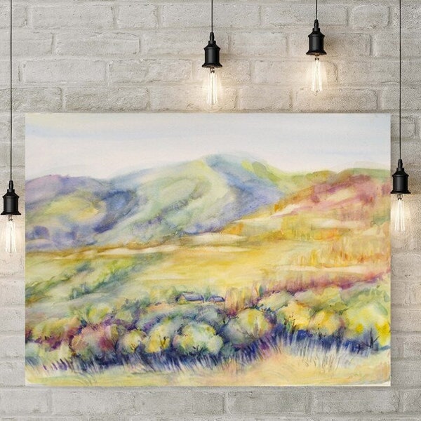 Mountain printable Landscape poster Peacefull watercolour Instant downloadable art Unique nature poster Digital art for living room