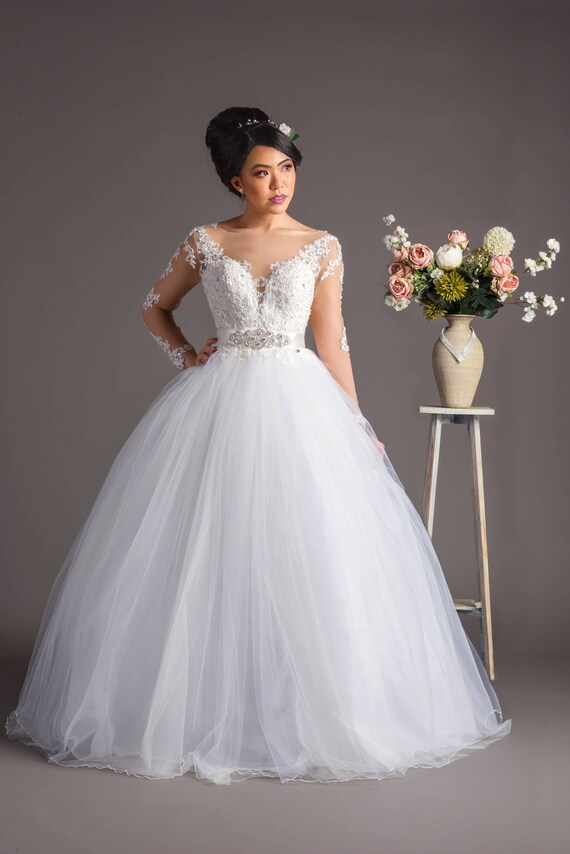 Ivory V Neck Tulle Princess Ball Gown Lace Wedding Dress Etsy