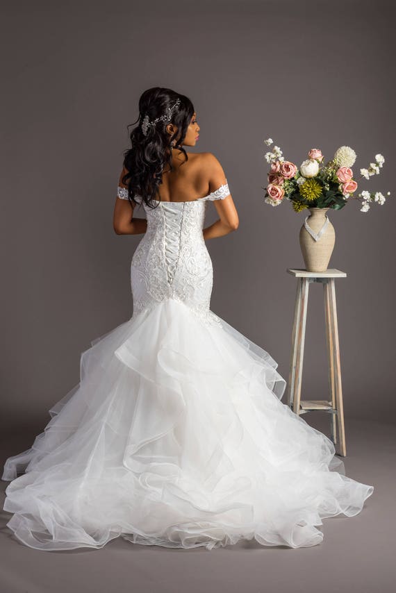 Ivory Off Shoulder Mermaid Wedding Dress With Rufflesoff Etsy