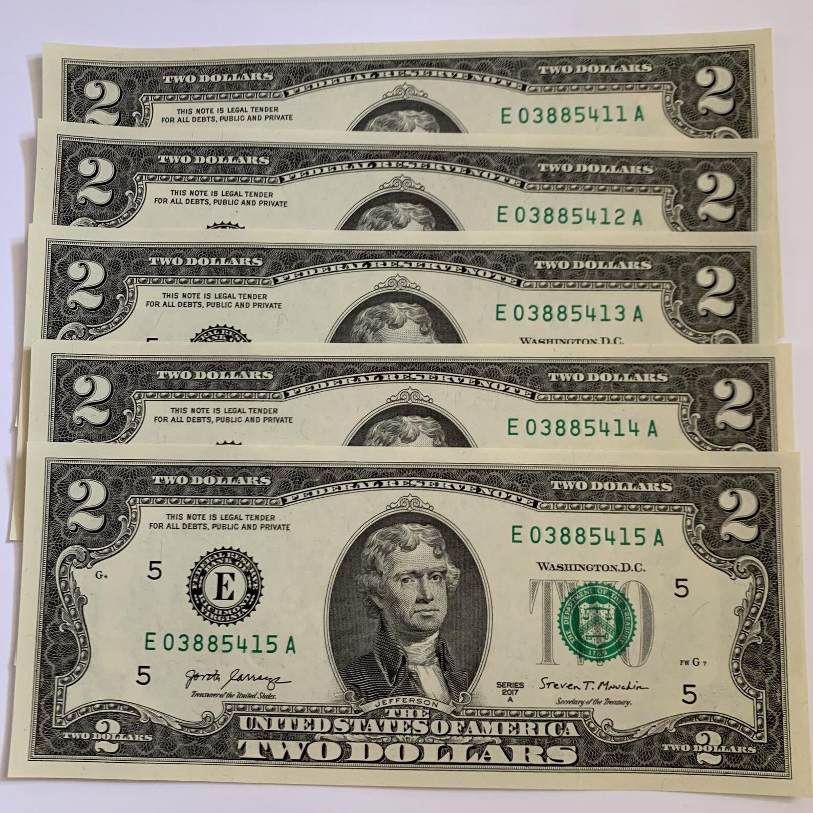 Uncirculated Two Dollar Bills In Mint Condition Serial Etsy