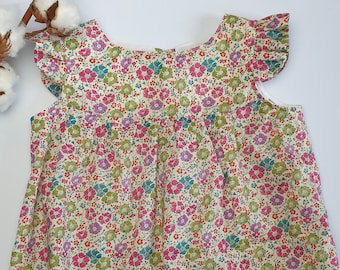Girl blouse, 6 years old in real Liberty "Clarisse" , short sleeves