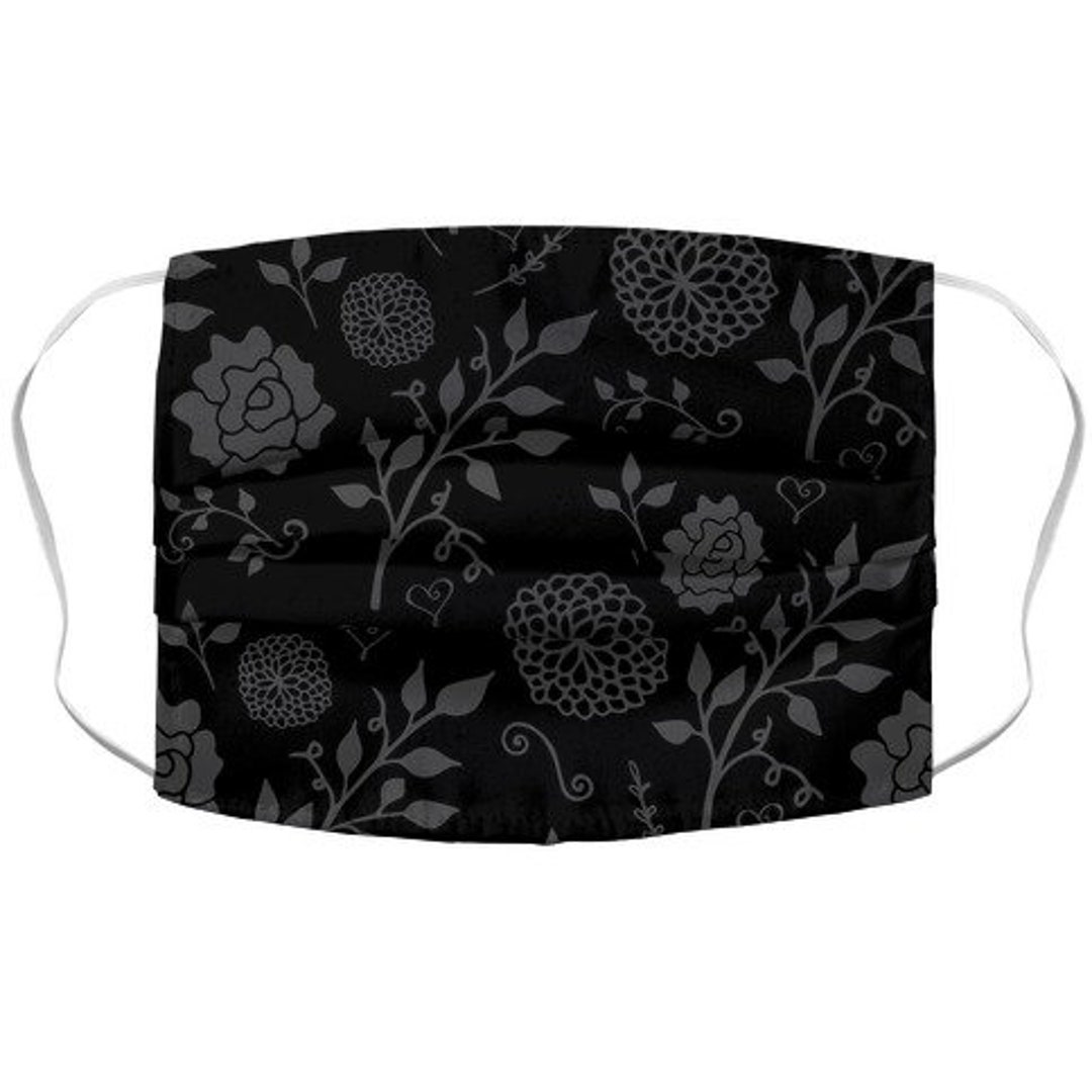 Black Subtle Floral Pattern Face Mask Cover Etsy