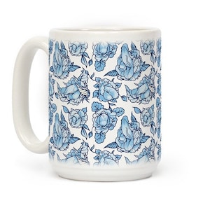 Blue Floral Penis Pattern Mug