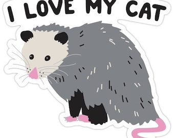 I Love My Cat Opossum Die Cut Sticker