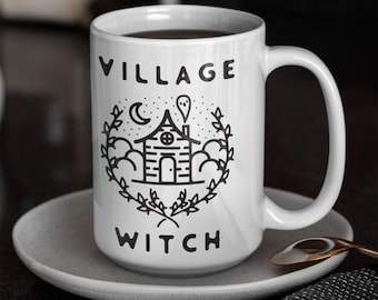 Village Witch Mug - Spooky Ceramic Coffee Cups, Witch Coffee Mug, Double Sided Print, Coffee Cups as Novelty Coffee Mugs for Women And Men