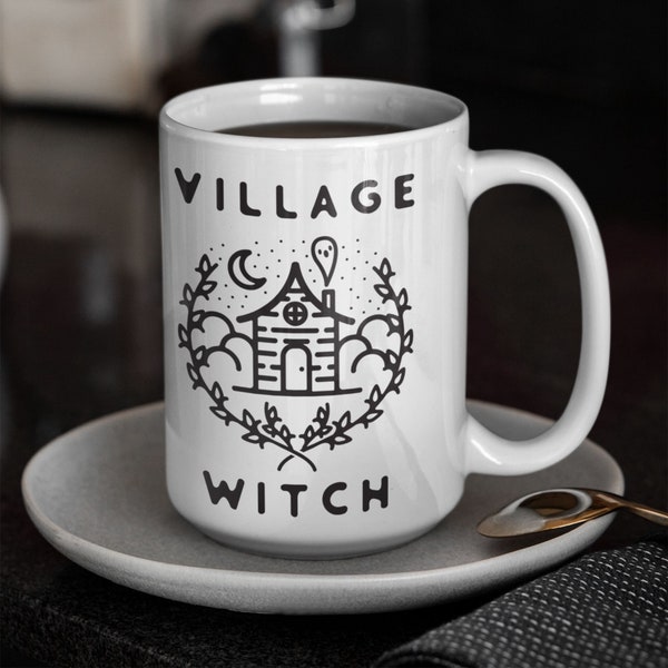 Village Witch Mug - Spooky Ceramic Coffee Cups, Witch Coffee Mug, Double Sided Print, Coffee Cups as Novelty Coffee Mugs for Women And Men