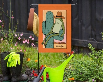 Howdy Frog Cowboy Garden Flag - Funny Frog Garden Flag, Funny Frog Flag, Colorful Garden Flag, Yard Art Garden Decor Weather Resistant Paint