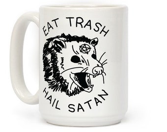 Ceramic Hail Satan Coffee Mug - Possum Novelty Coffee Mugs Adult Humor, Meme Cup And Atheist Gifts, Double-sided Print Dark Humor Coffee Cup