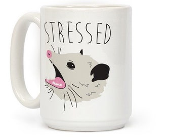 Stressed Possum Coffee Mug - Funny Coffee Mugs Adult Humor, Double-Sided Print Ceramic Novelty Coffee Cups as Opossum Gifts