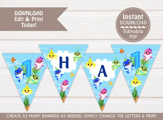 Editable Baby Shark birthday banner Printable Under the sea | Etsy
