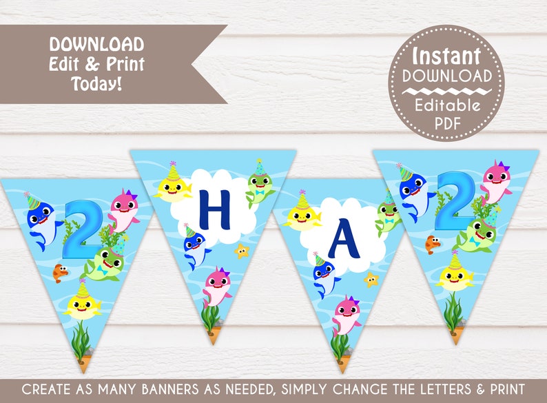 Editable Baby Shark birthday banner Printable Under the sea | Etsy
